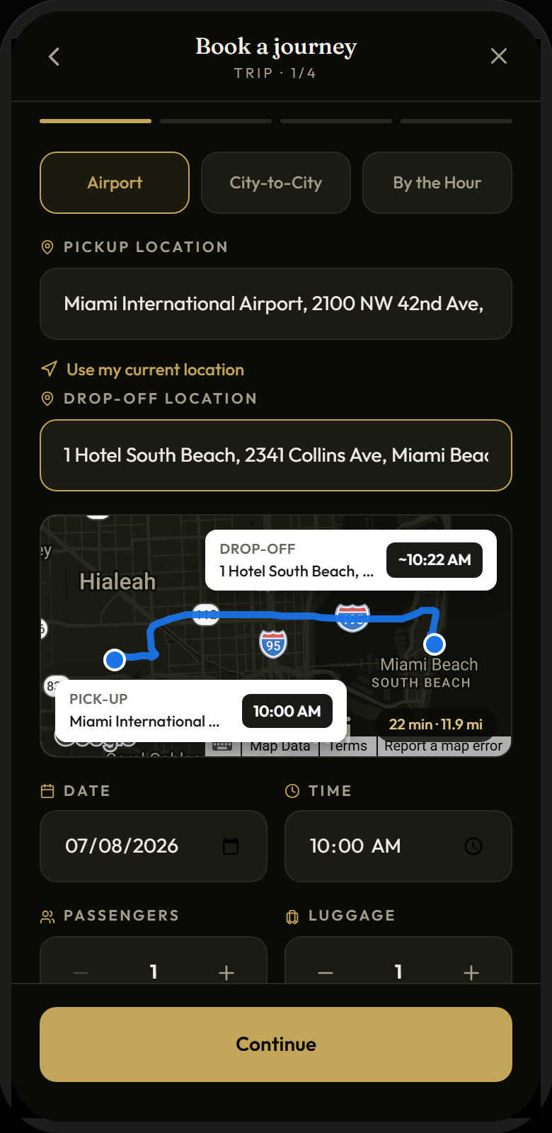 Premium Lane app — trip details