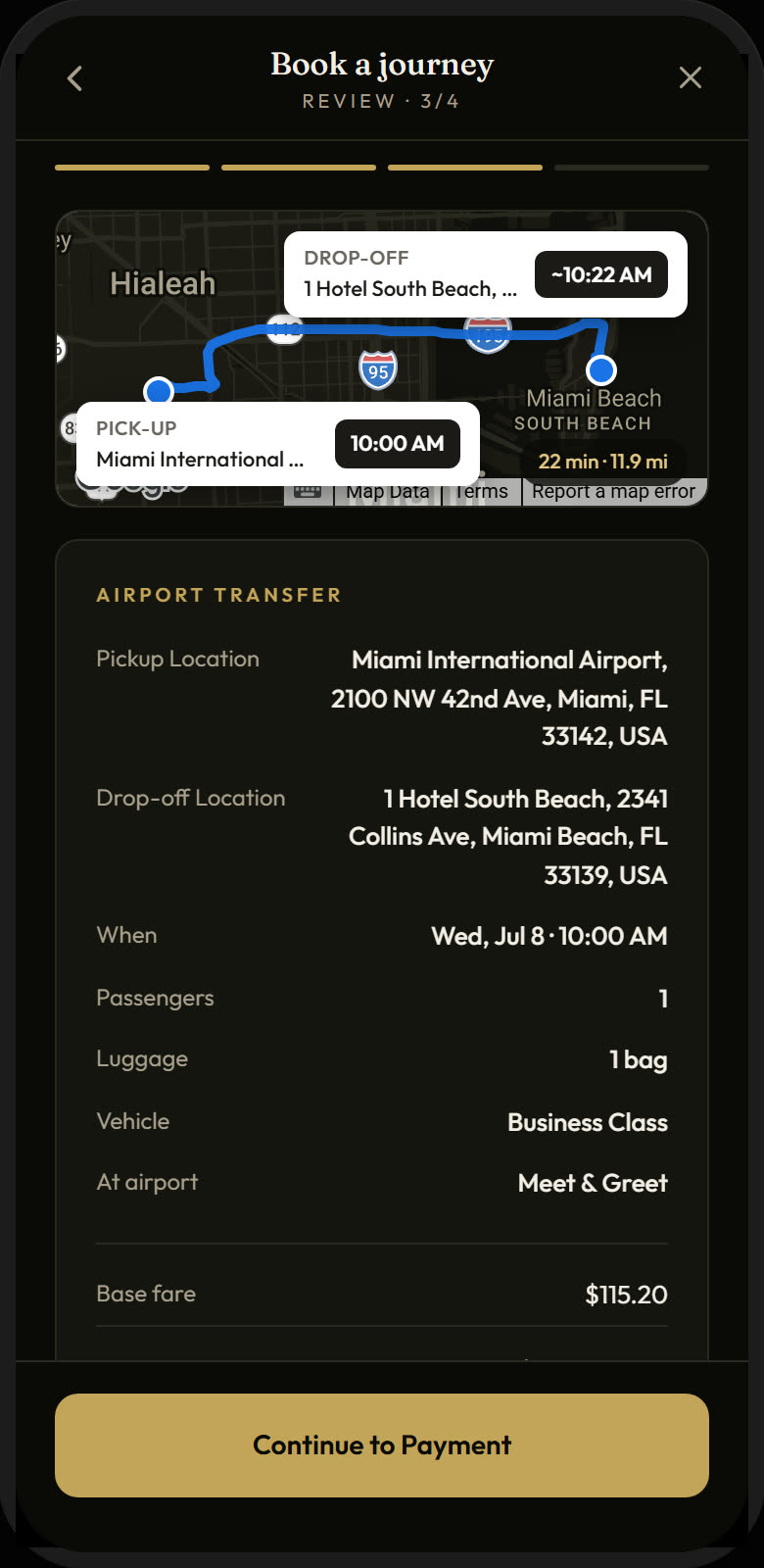 Premium Lane app — review with live route