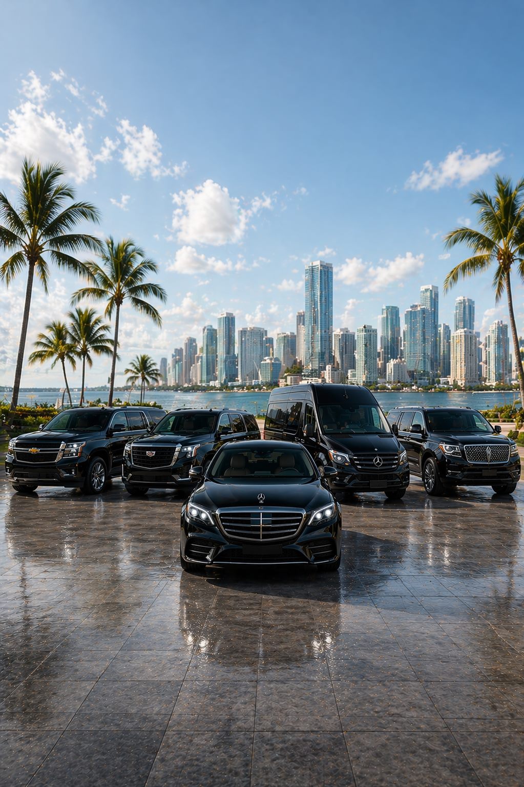 MIUUM's black fleet lined up against the Miami skyline