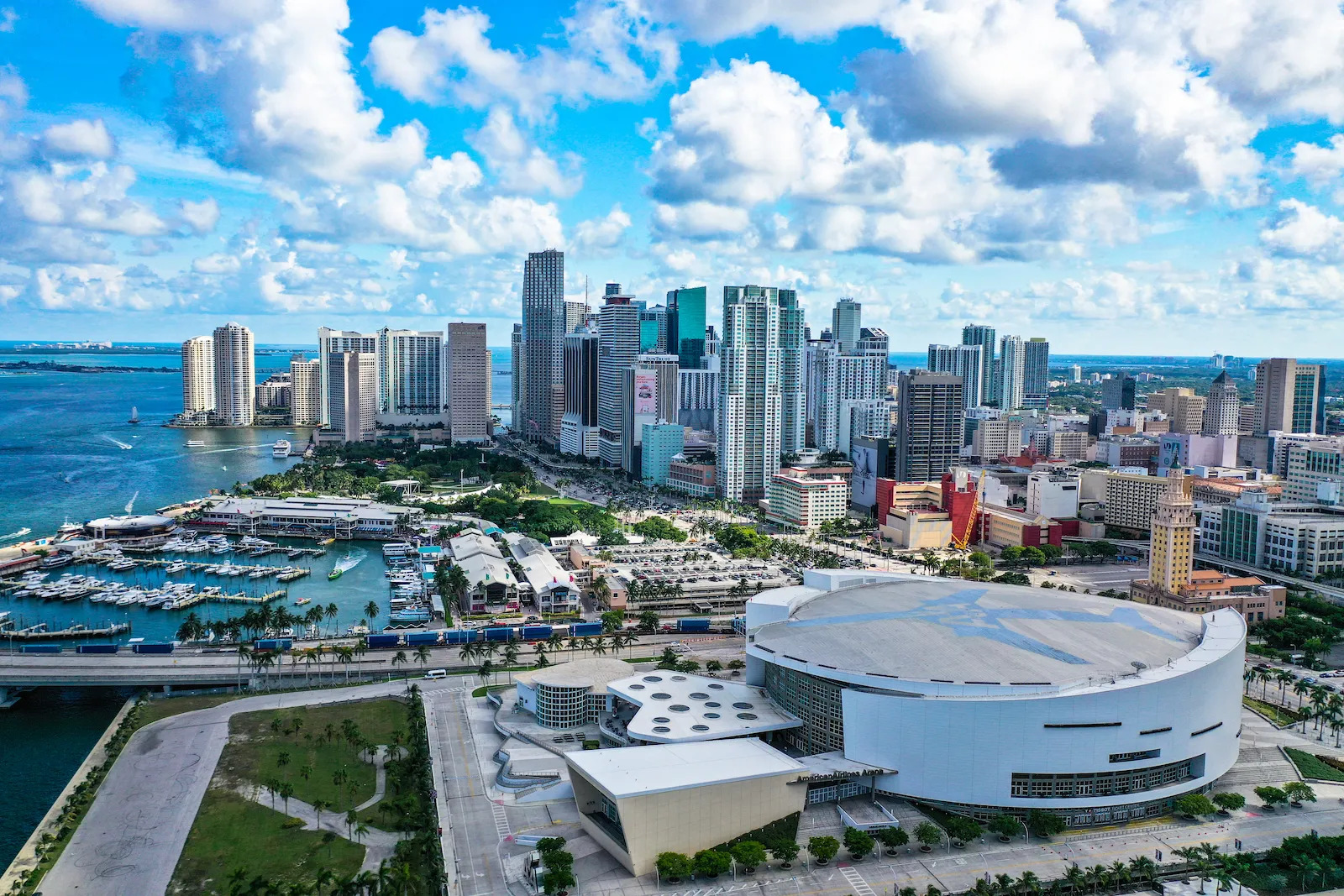 Aerial view of downtown Miami and Biscayne Bay